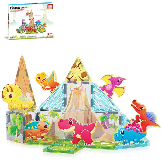 PicassoTiles - PicassoTiles 26pc Dino Theme Magnetic Tile Building Set