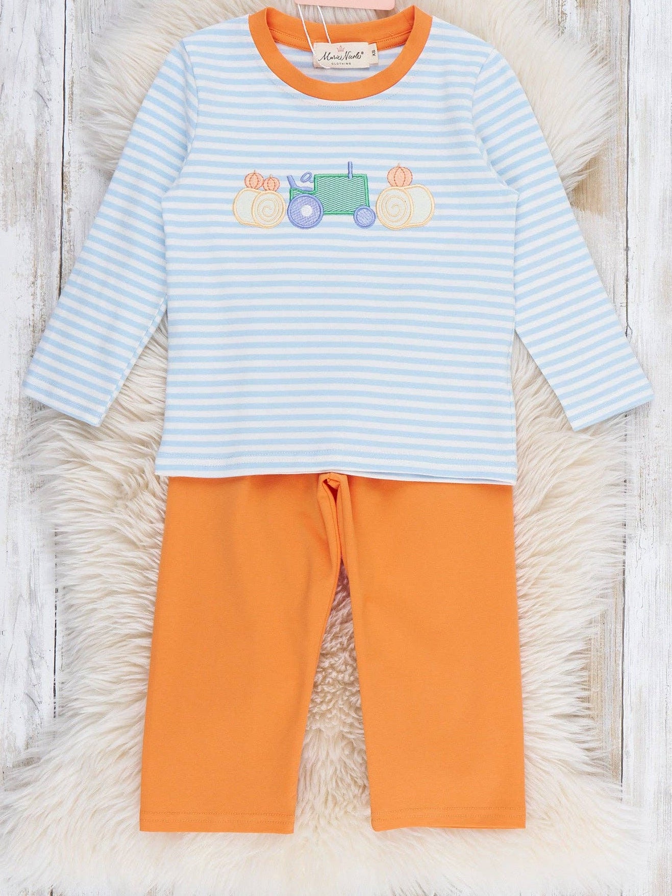 Pumpkin Harvest Ride Stripe Pant Set-Boy