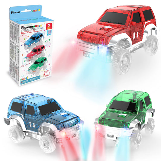 PicassoTiles - PicassoTiles 3 Pack Cars for Magnet Race Track Building Sets