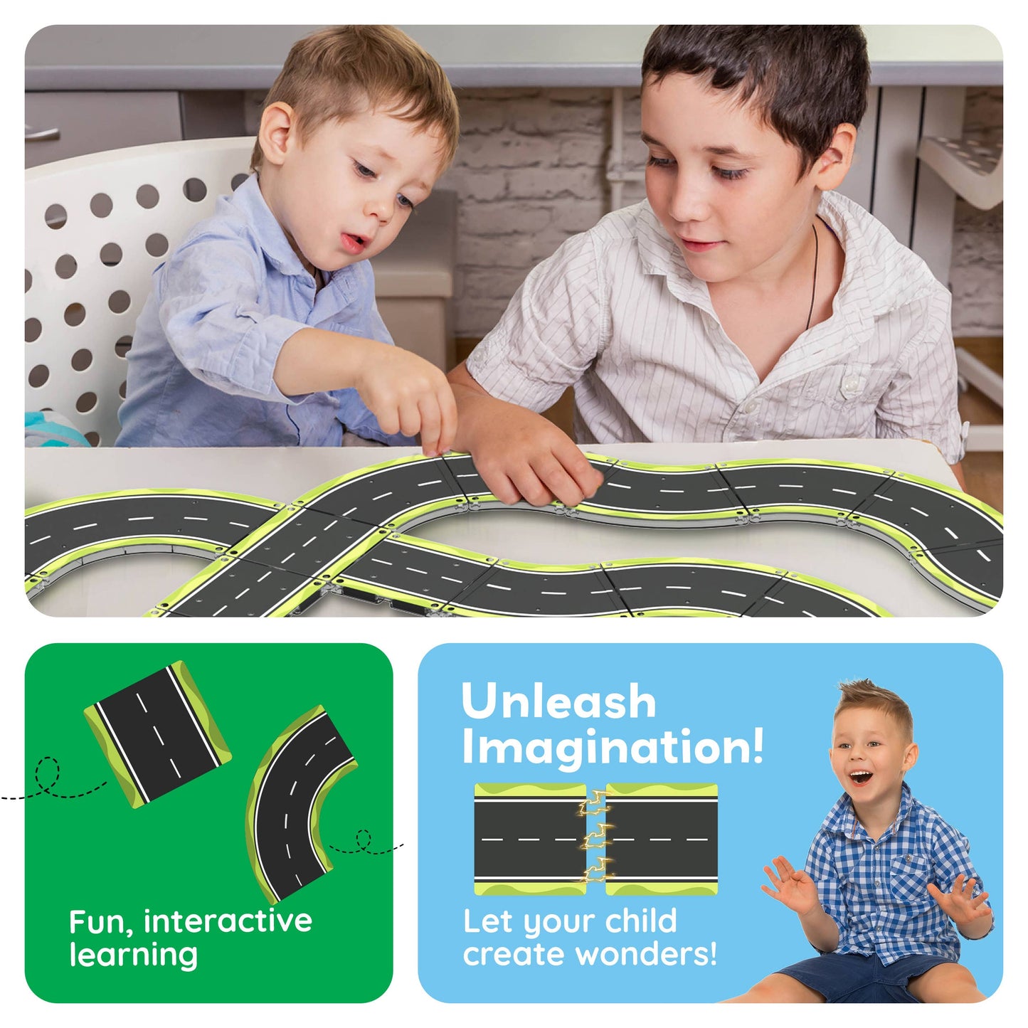 PicassoTiles - PicassoTiles Magnetic Car Track Set - Speedway Themed Set