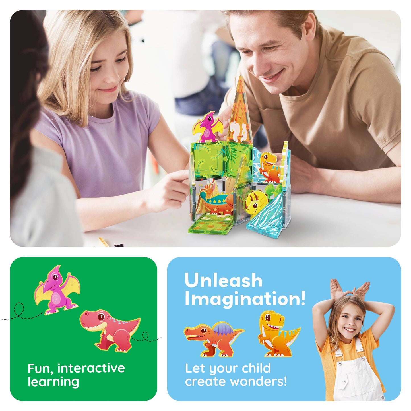 PicassoTiles - PicassoTiles 26pc Dino Theme Magnetic Tile Building Set