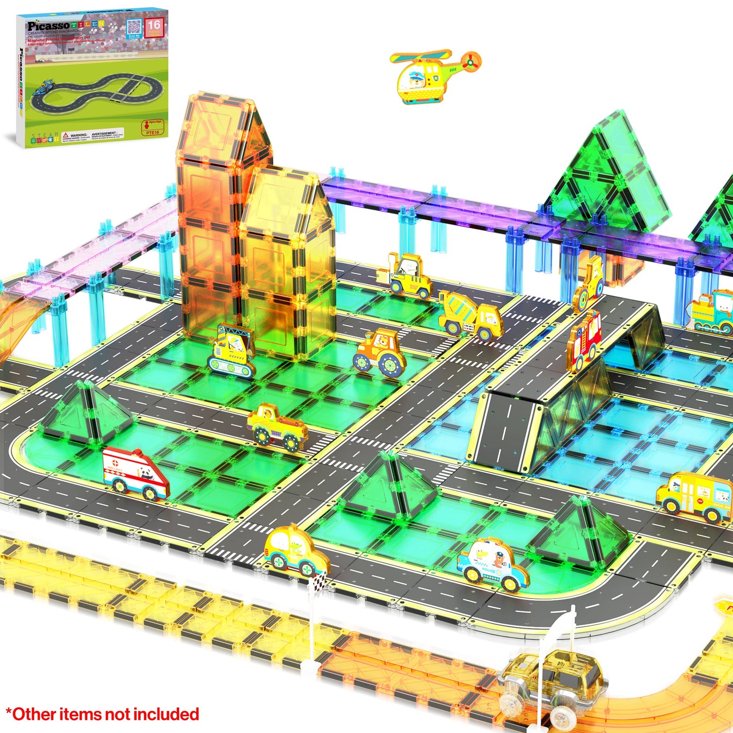 PicassoTiles - PicassoTiles Magnetic Car Track Set - Speedway Themed Set