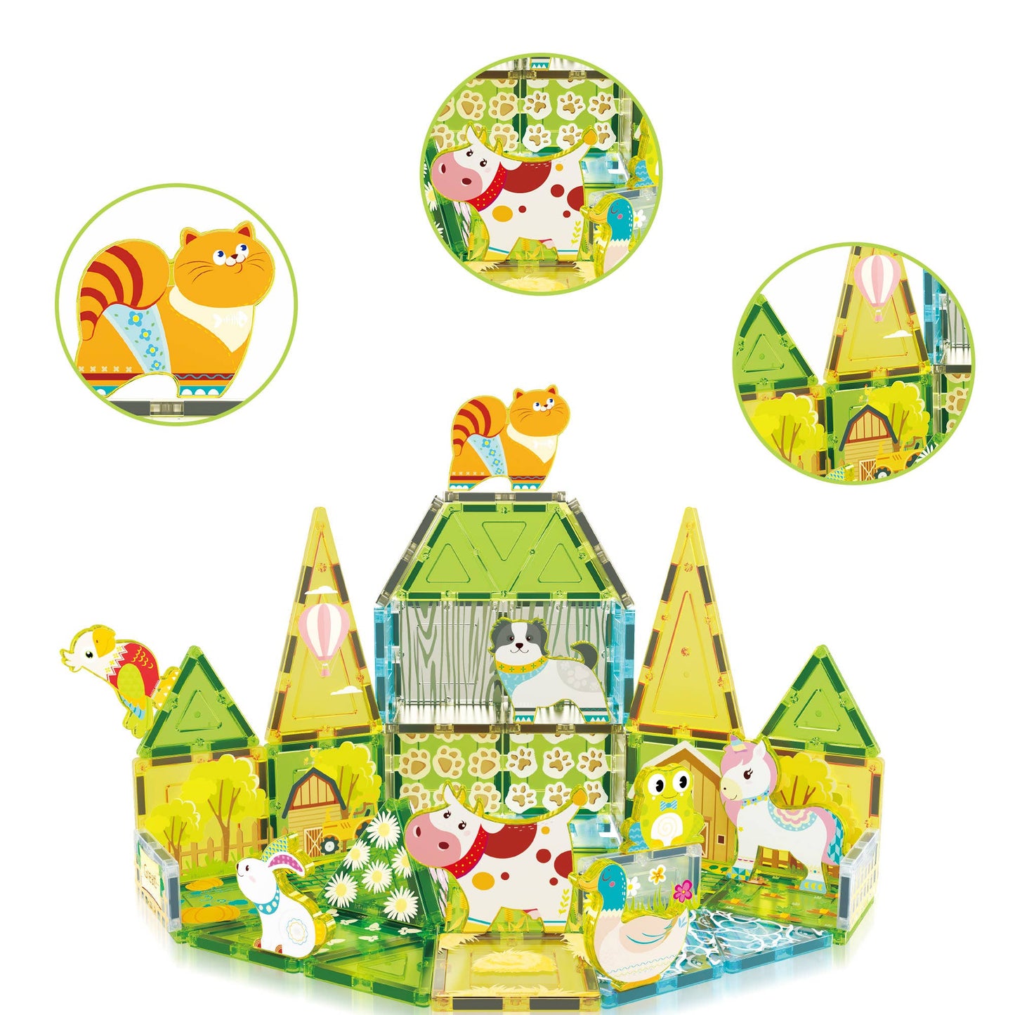 PicassoTiles - PicassoTiles 52pc Farm Theme Magnetic Tile Building Set