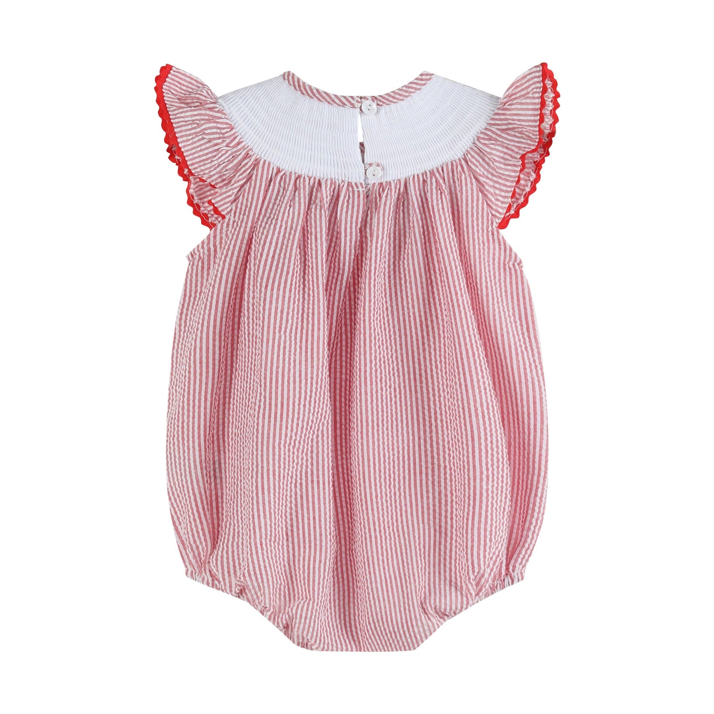 Seersucker Strawberry Smocked Bubble