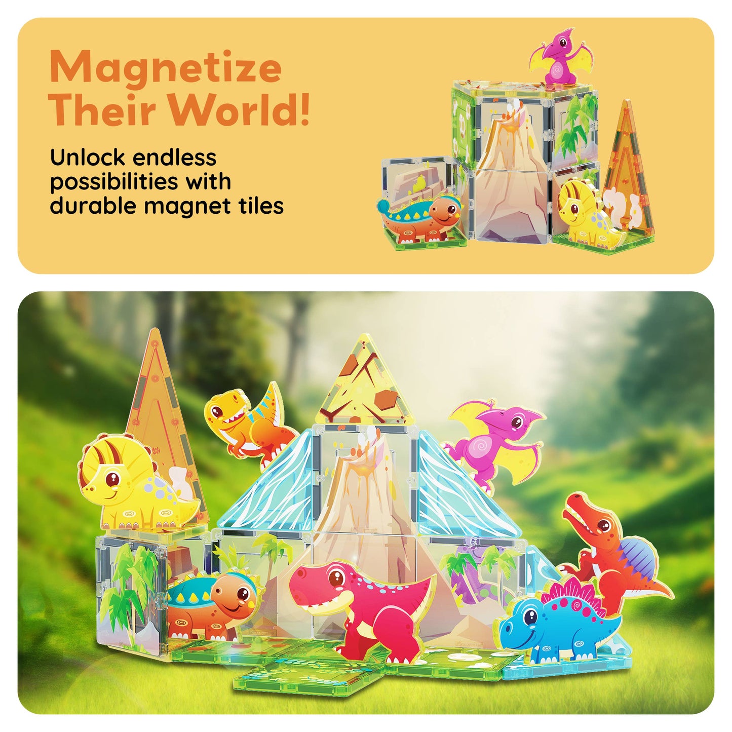 PicassoTiles - PicassoTiles 26pc Dino Theme Magnetic Tile Building Set