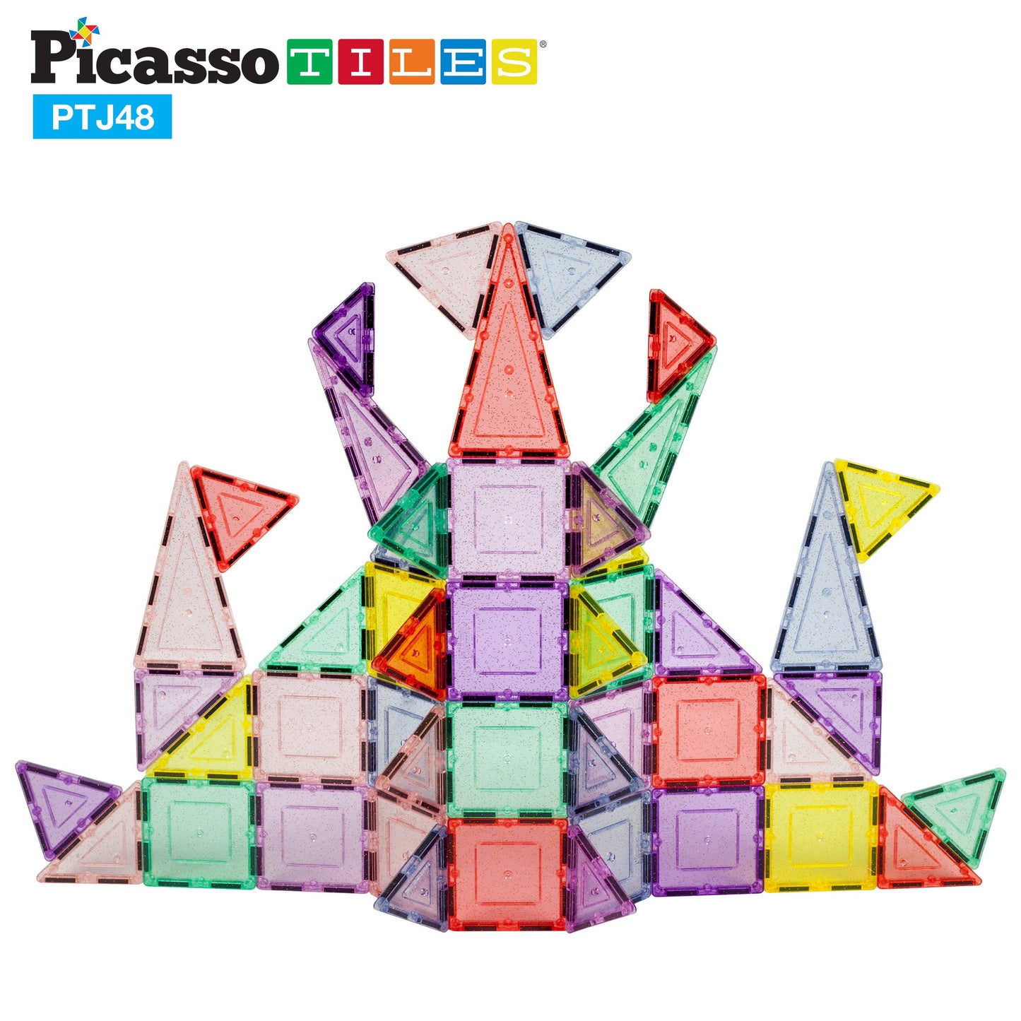 PicassoTiles - PicassoTiles 48pc Glitter Magnetic Tile Building Set
