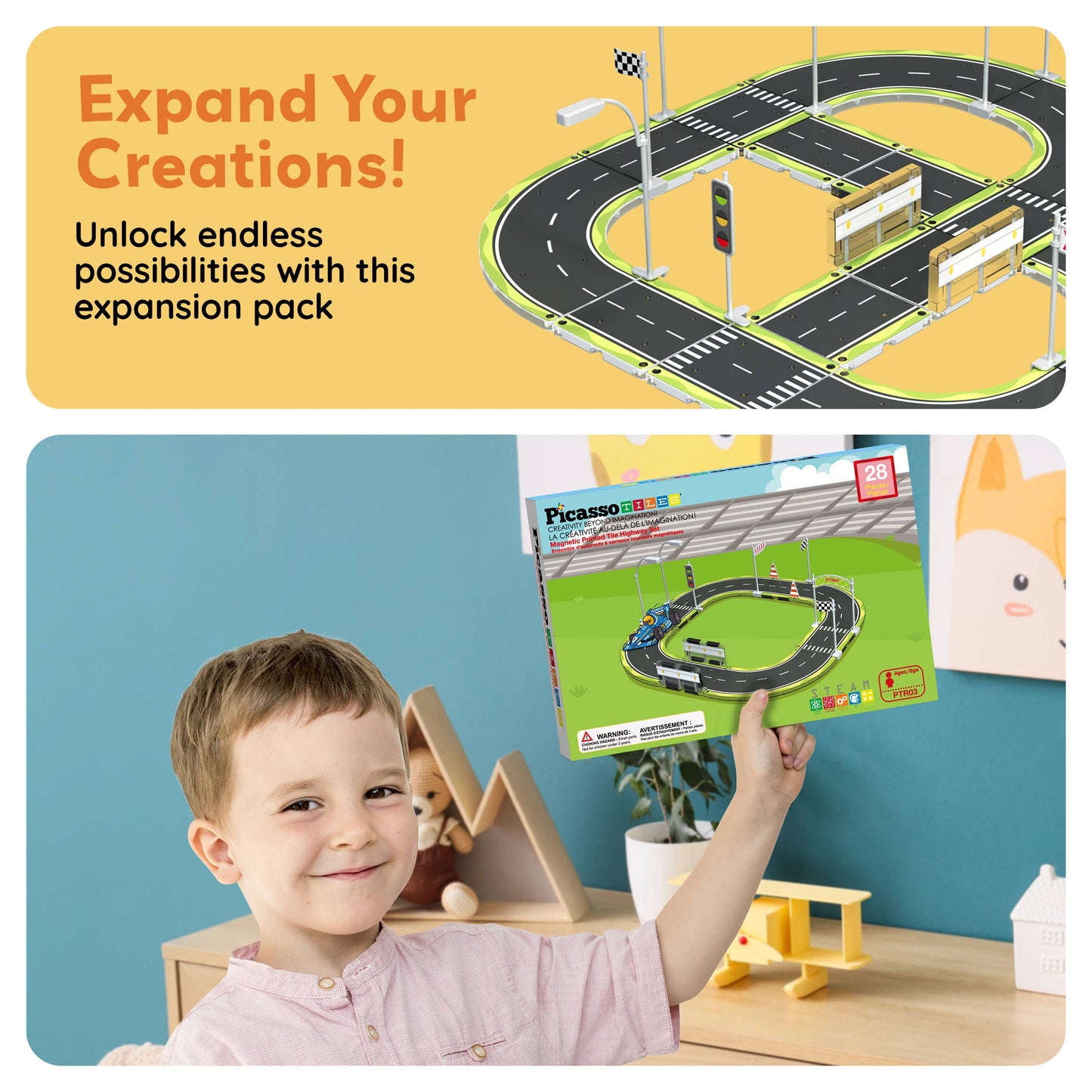 PicassoTiles - PicassoTiles 28pc Printed Street Sign Traffic Kit