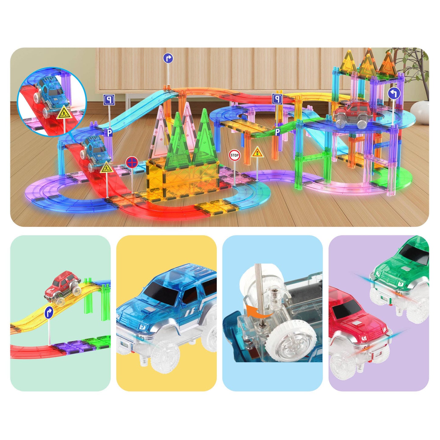 PicassoTiles - PicassoTiles 3 Pack Cars for Magnet Race Track Building Sets