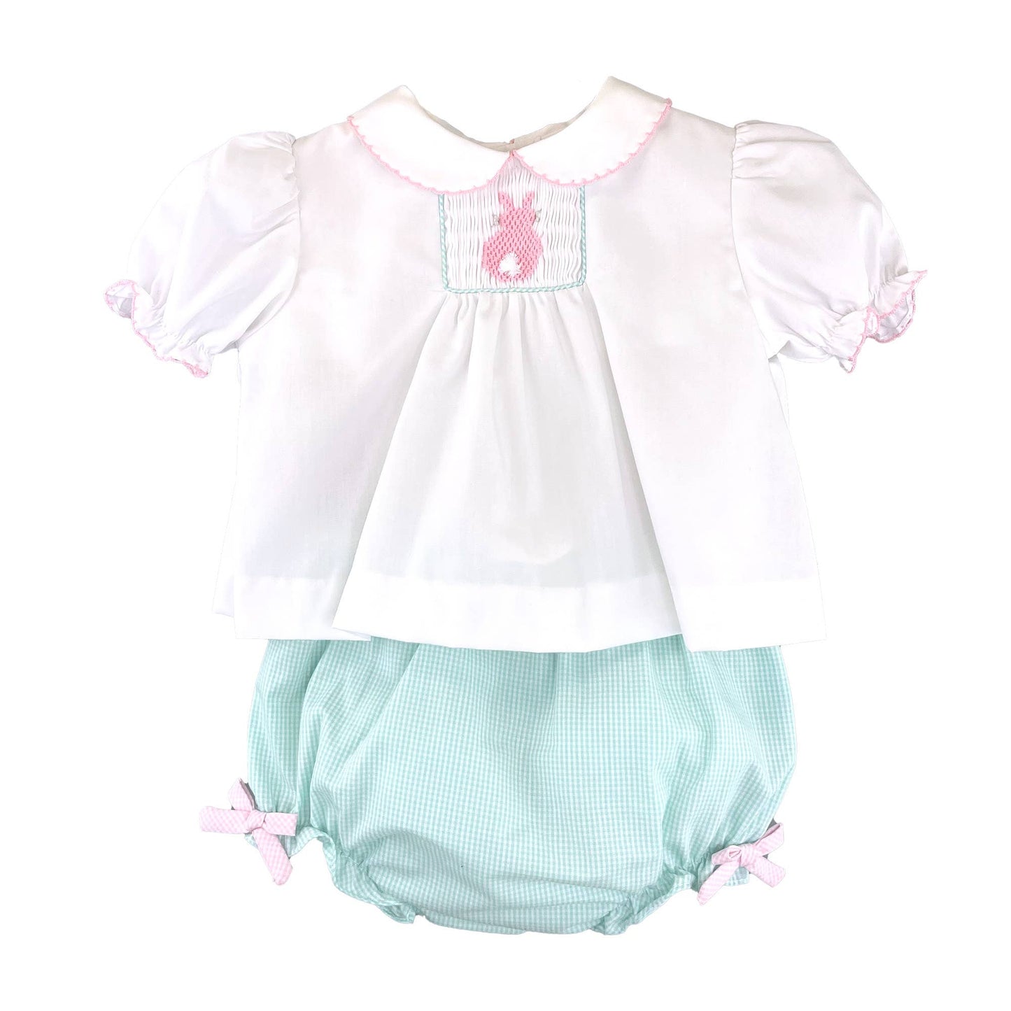 Petit Ami & Zubels - Smocked Bunny Diaper Set with Ruffle Sleeve